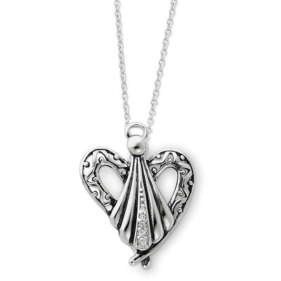 Antiqued Angel of Friendship 18 Inch Necklace Sterling Silver with Diamonds QSX153, MPN: QSX153, 88…