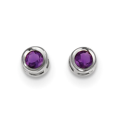 4mm Bezel February/Amethyst Post Earrings 14k white Gold XBE242, MPN: XBE242, 886774590042