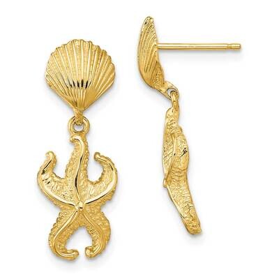 Shell Starfish Dangle Earrings 14k Gold TE757, MPN: TE757, 637218013517