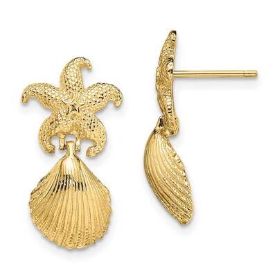 Starfish Scallop Shell Dangle Earrings 14k Gold TE849, MPN: TE849, 63721811812