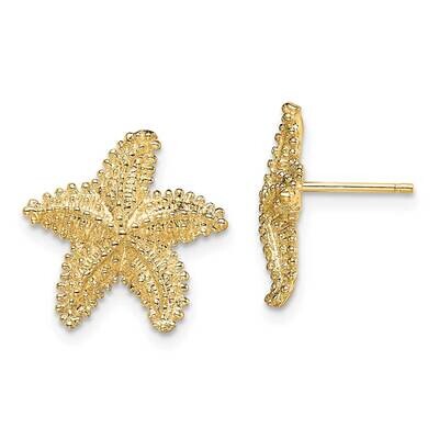 Beaded Starfish Post Earrings 14k Gold Textured TE868, MPN: TE868, 637218130344