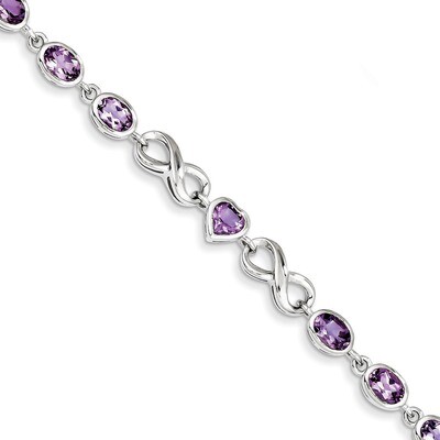 Oval Heart Amethyst Bracelet Sterling Silver QX874AM, MPN: QX874AM, 883957441801
