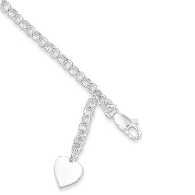 7.5 Inch Heart Charm Rolo Bracelet Sterling Silver QG1470-7.5, MPN: QG1470-7.5, 883957947471