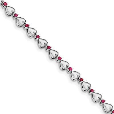 Ruby Heart Bracelet 7.25 Inch Sterling Silver Rhodium-plated QX938R, MPN: QX938R, 191101336041