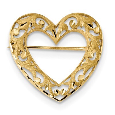 Satin Filigree Heart Pin 14k Gold Diamond-cut Polished PIN174, MPN: PIN174, 883957938486