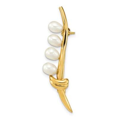 4-5mm Teardrop White Cultured Freshwater Pearl Brooch 14k Gold PIN187, MPN: PIN187, 883957762401