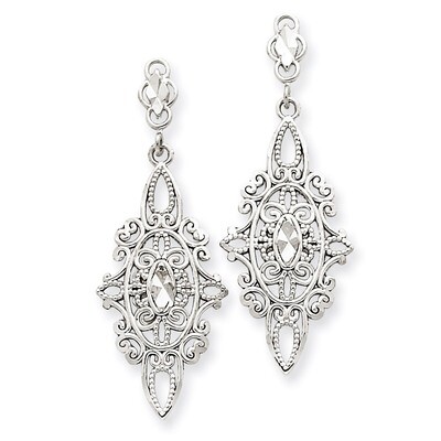 Diamond-cut Filigree Dangle Earrings 14k White Gold TP138, MPN: TP138, 886774119137