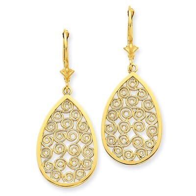 Teardrop Filigree Dangle Leverback Earrings 14k Gold K1394, MPN: K1394, 886774097688