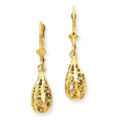 Diamond-Cut Filigree Dangle Leverback Earrings 14k Gold Polished K116, MPN: K116, 886774097565