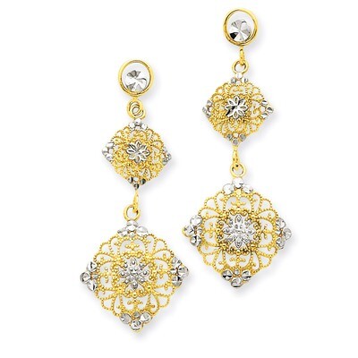 Diamond-cut Filigree Dangle Earrings 14k Gold Rhodium TF392, MPN: TF392, 637218110483