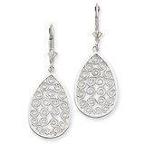 Teardrop Filigree Dangle Leverback Earrings 14k White Gold K1395, MPN: K1395, 886774097695