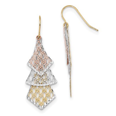 Diamond -cut Polished Filigree Dangle Earrings 14k Tri-Color Gold TL1026, MPN: TL1026, 191101145148