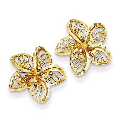 Filigree Plumeria Earrings 14k Gold Diamond-cut TC731, MPN: TC731, 886774118345