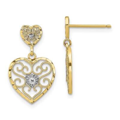 Rh Heart Beaded Filigree Dangle Earrings 10k Gold 10TE936, MPN: 10TE936, 191101565540