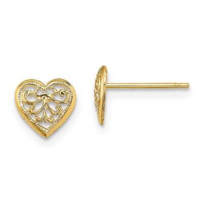 Filigree Heart Post Earrings 10k Gold 10TE706, MPN: 10TE706, 191101567148