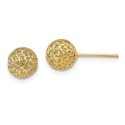 Leslie&#39;s 7.75MM Filigree Ball Post Earrings 14k Gold HB-LE1951, MPN: LE1951, 191101736834