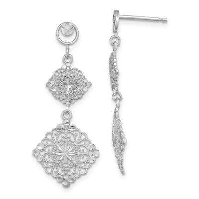 Filigree Medallion Drop Earrings 14k White Gold Diamond-cut TF392W, MPN: TF392W, 63721811065