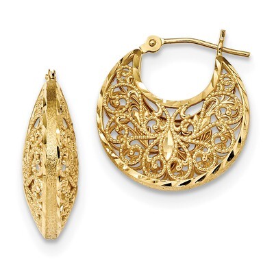 Satin Filigree Hoop Hoops Earrings 14k Gold Diamond-cut Polished TF1248, MPN: TF1248, 191101055645