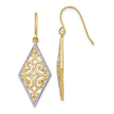 Diamond Shape Filigree Wire Dangle Earrings 14k Gold Rhodium TF1861, MPN: TF1861, 637218131921