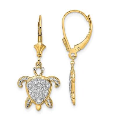 Filigree Turtle Leverback Earrings 14k Gold &amp; White Rhodium Diamond-Cut TM801, MPN: TM801, 19110180…