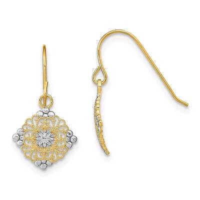 Center Mini Filigree Medallion Wire Earrings 14k Gold Rhodium Diamond-cut TF1890, MPN: TF1890, 6372…