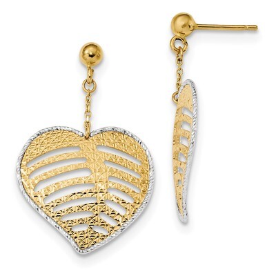 Polished Textured Filigree Heart Dangle Post Earrings 14k Two-Tone Gold TH944, MPN: TH944, 19110114…