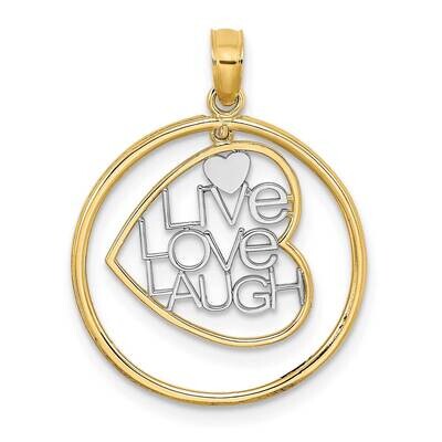 Live Love Laugh In Heart Dangling In Round Frame Charm 14k Gold Rhodium K9462, MPN: K9462, 63721813…