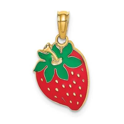2-D Strawberry with Stem Leaf Charm 14k Gold Enamel K6905, MPN: K6905, 637218130429