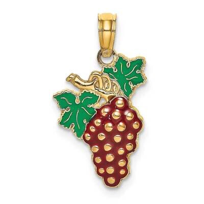2-D Grapes with Stem Leaf Charm 14k Gold Enamel K6902, MPN: K6902, 637218130405