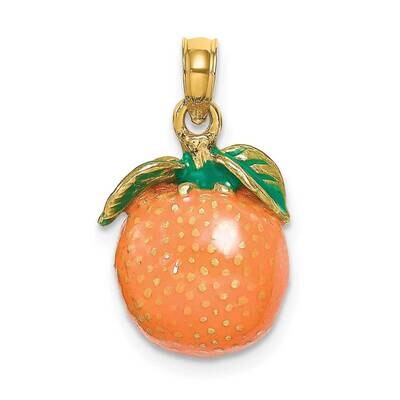 3-D Orange with Stem Leaf Charm 14k Gold Enamel K6926, MPN: K6926, 637218131372
