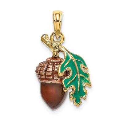 Enameled Acorn with Leaf Charm 14k Gold 3-D K6726, MPN: K6726, 637218114672