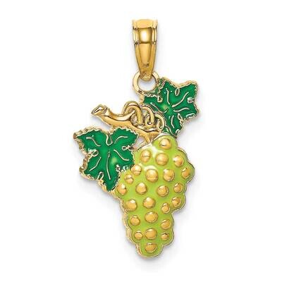2-D Grapes with Stem Leaf Charm 14k Gold Enamel K6903, MPN: K6903, 637218131532