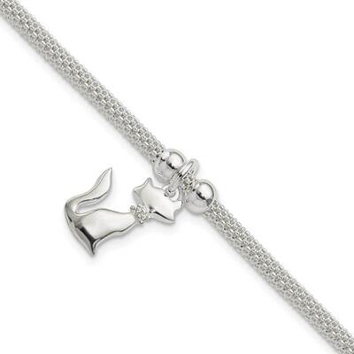 CZ Diamond Cat Charm Bracelet Sterling Silver Polished QG5775-7.5, MPN: QG5775-7.5, 196904163832
