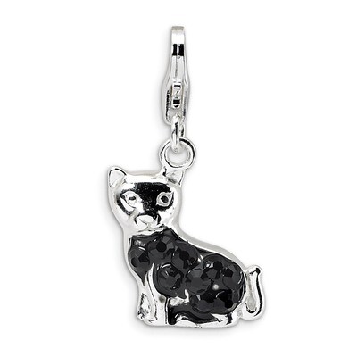 Crystal Cat Charm Sterling Silver Enameled QCC388 by Amore La Vita, MPN: QCC388, 883957333458