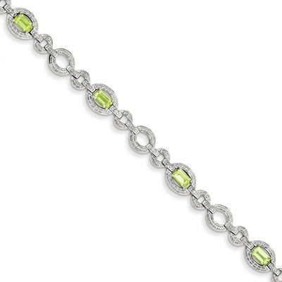 Peridot Oval Link Bracelet Diamond Sterling Silver QX819PE, MPN: QX819PE, 883957441627