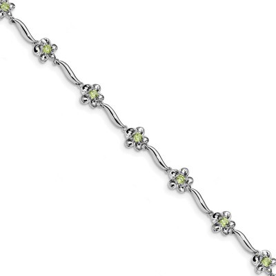 Floral Peridot Bracelet 7.5 Inch Sterling Silver Rhodium-plated QX982PE, MPN: QX982PE, 883957181578