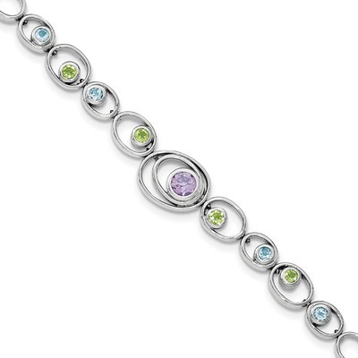 Peridot Blue Topaz &amp;Amethyst Bracelet 7.25 Inch Sterling Silver Rhodium-plated QX950RB, MPN: QX950R…