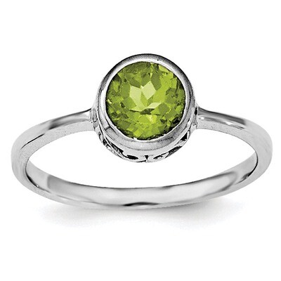 Peridot Round Ring Sterling Silver Rhodium-plated Polished QR6399PE, MPN: QR6399PE,