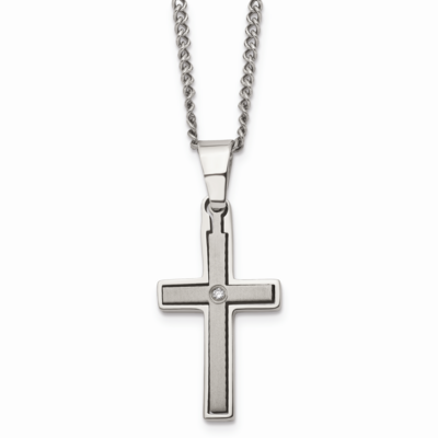 .03ct. Diamond Accent Cross 22 Inch Necklace Titanium TBN102-22 by Chisel, MPN: TBN102-22, 88395787…