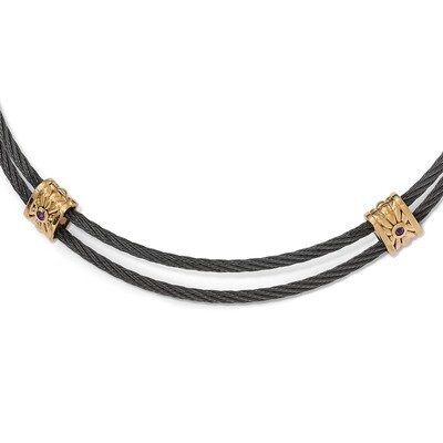 Edward Mirell Titanium &amp; Bronze Amethyst Cable Necklace EMN146-16 by Edward Mirell, MPN: EMN146-16,