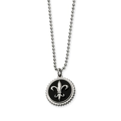 Black Enamel Fleur de lis 24 Inch Necklace Titanium Polished TBN120-24 by Chisel, MPN: TBN120-24, 8…