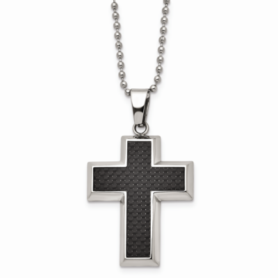 Polished Black Carbon Fiber Inlay Cross 22 Inch Necklace Titanium TBN113-22 by Chisel, MPN: TBN113-…