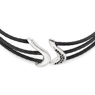 Edward Mirell Black Titanium &amp; Sterling Silver Black Spinel Cable Flex Necklace EMN139-15 by Edward…