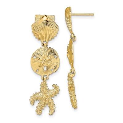 Shell Sand Dollar Starfish Post Dangle Earrings 14k Gold TE768, MPN: TE768, 637218169948