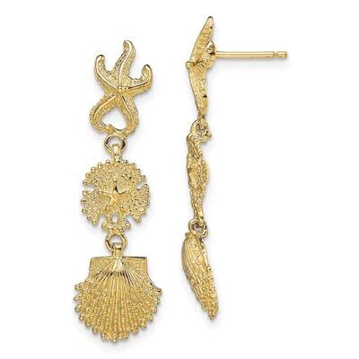 Starfish Sand Dollar Scallop Shell Dangle Earrings 14k Gold TE744, MPN: TE744, 637218013340