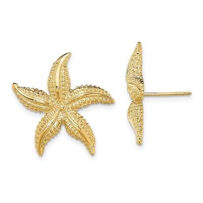 Polished Textured Starfish Post Earrings 14k Gold 2-D TE758, MPN: TE758, 637218013524