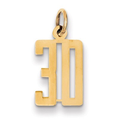 Number 30 Charm 14k Gold Small Polished Elongated LES30, MPN: LES30, 883957218939