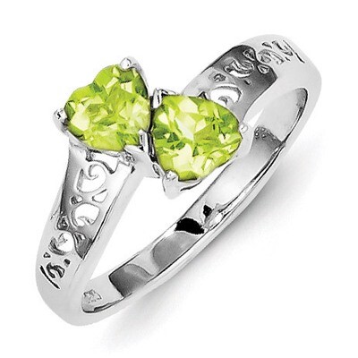 Peridot Heart Ring Sterling Silver Rhodium QDX809, MPN: QDX809, 883957479972