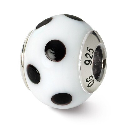White Black Murano Bead - Sterling Silver QRS1558, MPN: QRS1558, 883957306728