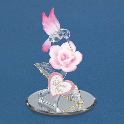 I Love You Pink Hummingbird and Rose Glass Figurine GM21714, MPN: GM21714, 708873038990
